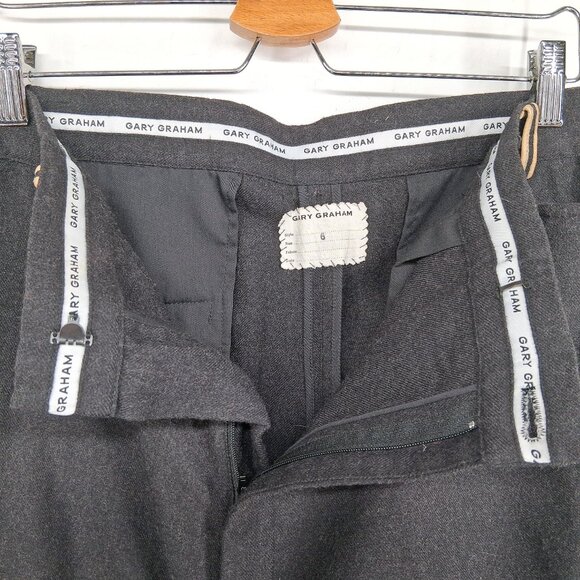 GARY GRAHAM Gray Merino Wool Fold Over Waist Leather Trim Avant Garde Pants 6 - Picture 7 of 16